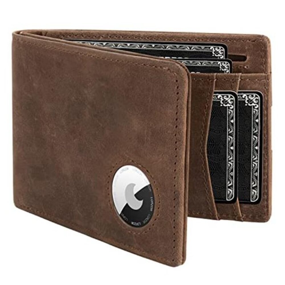 Bifold Leather Wallet For Men With Airtag Slot